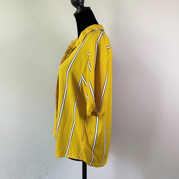 BARE DENIM Yellow Striped Cropped Button Up Small Funky Casual Size S - Picture 2 of 4